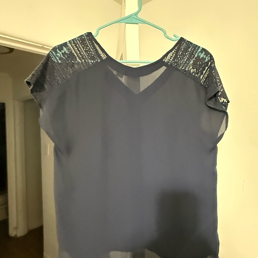 41 Hawthorn Navy Blouse with Lace Shoulders